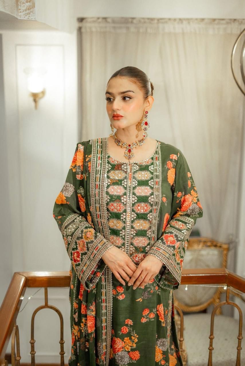 Unstitched Silk Suit with Silk Dupatta