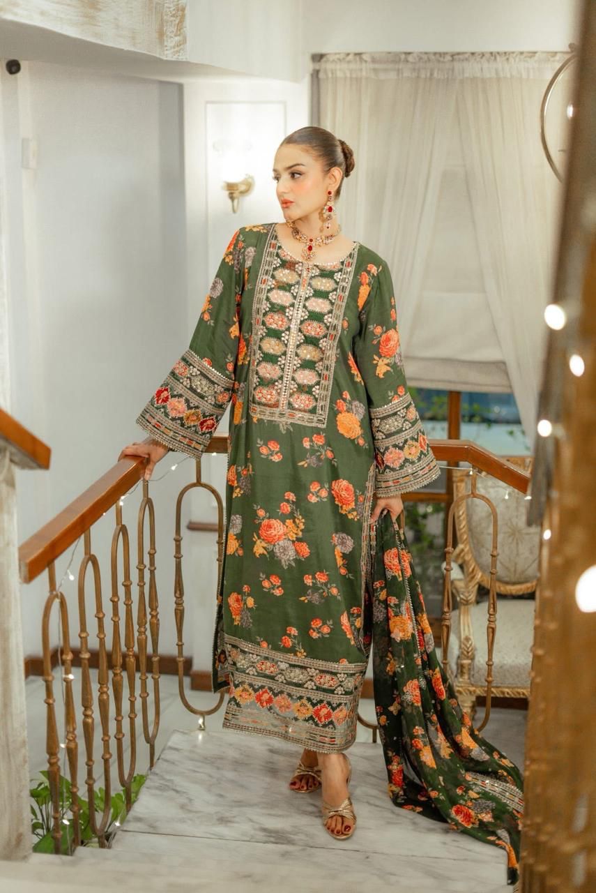 Unstitched Silk Suit with Silk Dupatta