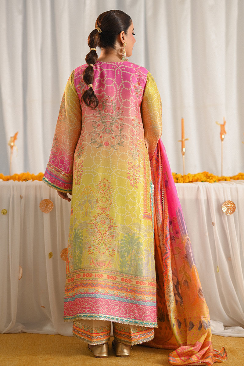 03-Piece Pink & Marigold Lawn stitched Set