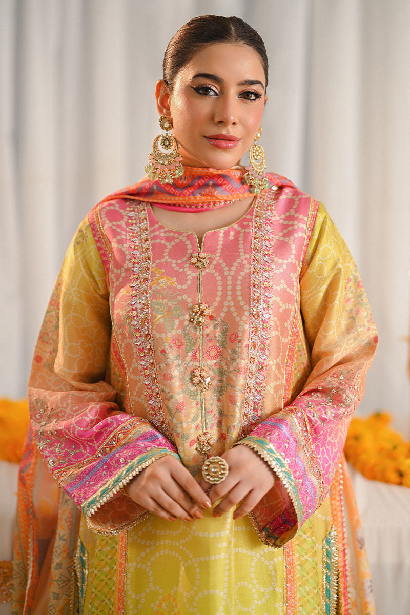 03-Piece Pink & Marigold Lawn stitched Set
