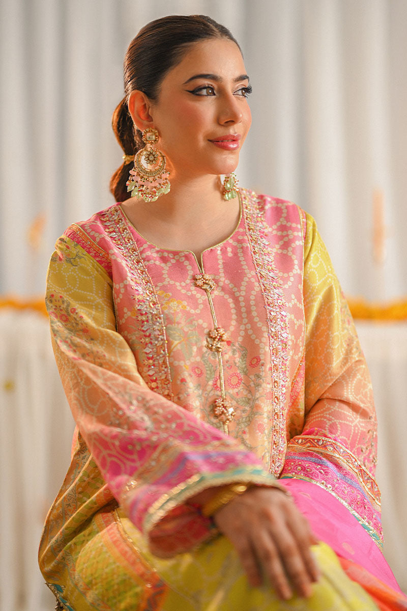 03-Piece Pink & Marigold Lawn stitched Set