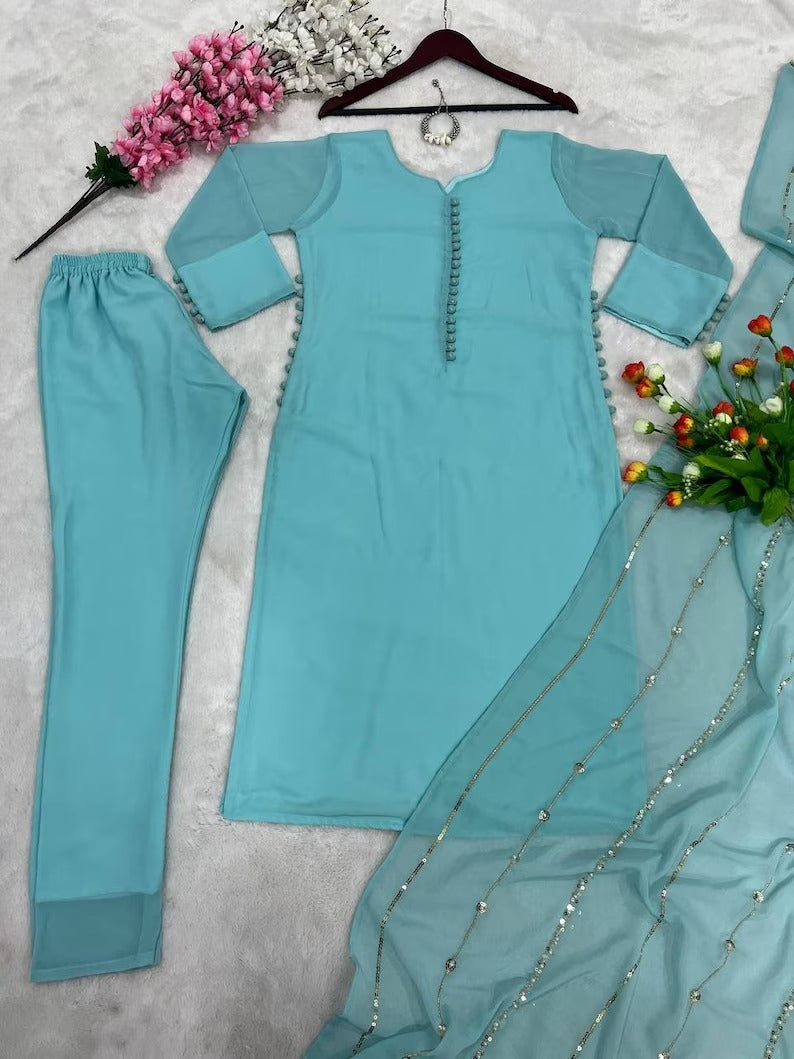 Designer Fancy Wrinkled Delta Fabric Top And Dupatta With Lace Work Umbrella Plazo Fit