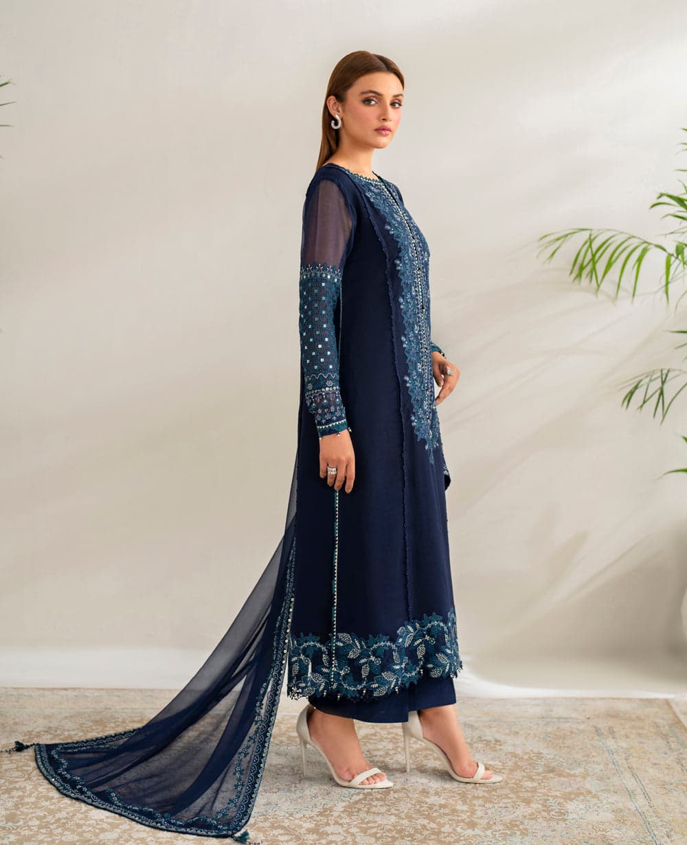 Sapphire – stitched Chiffon Suit with Malai Trouser