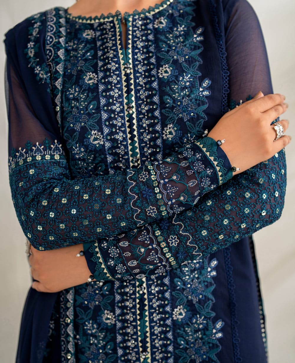 Sapphire – stitched Chiffon Suit with Malai Trouser