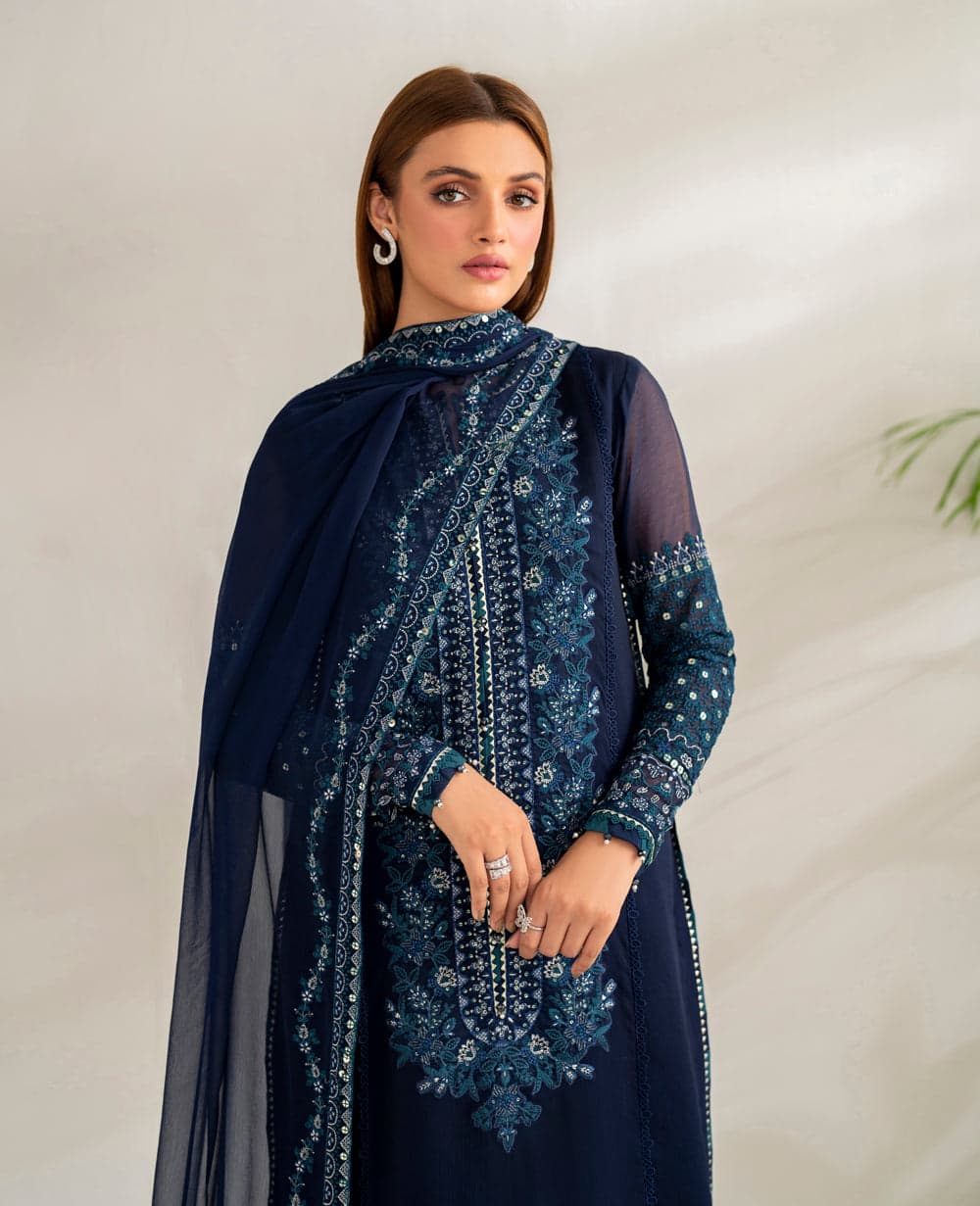 Sapphire – stitched Chiffon Suit with Malai Trouser