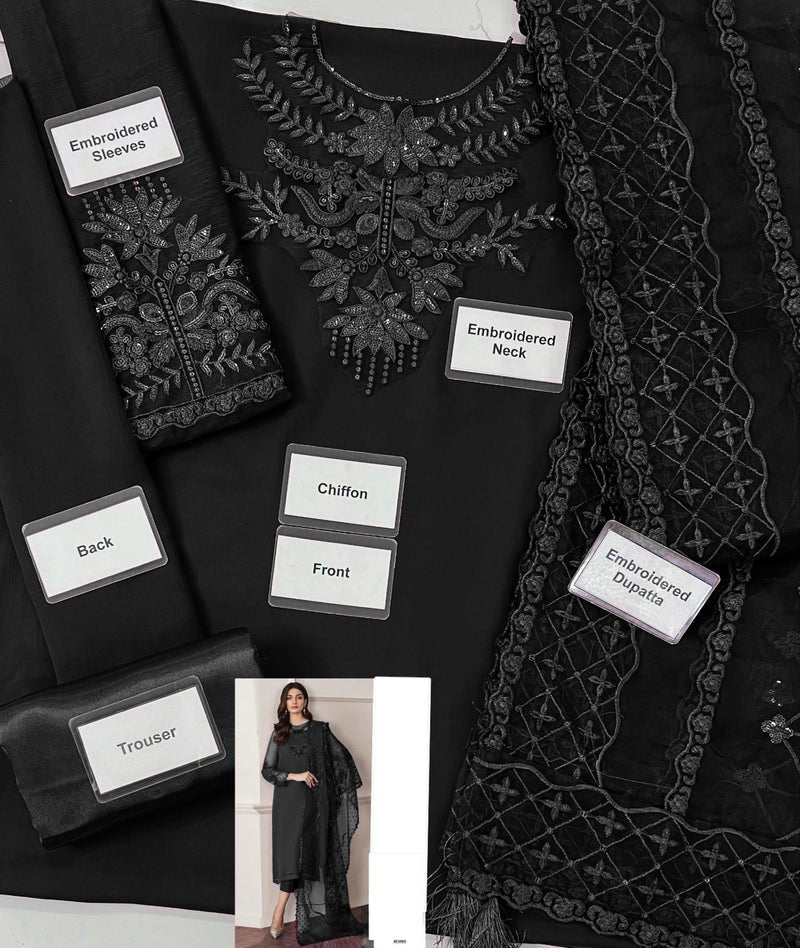 03 Stitched | Ready to Wear Embroidered Chiffon Black Suit