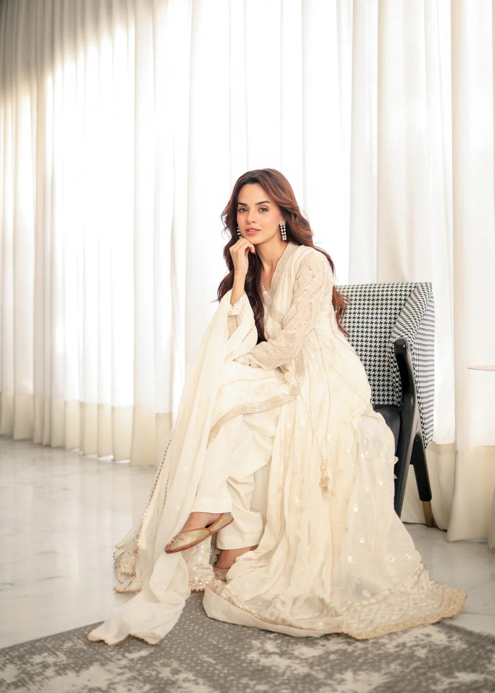 03-Piece Off White Chiffon Maxi