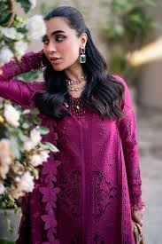 3 Piece Embroidered Lawn Suit with Laser-Cut Detailing & Organza Dupatta