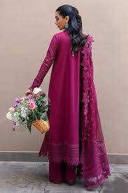 3 Piece Embroidered Lawn Suit with Laser-Cut Detailing & Organza Dupatta
