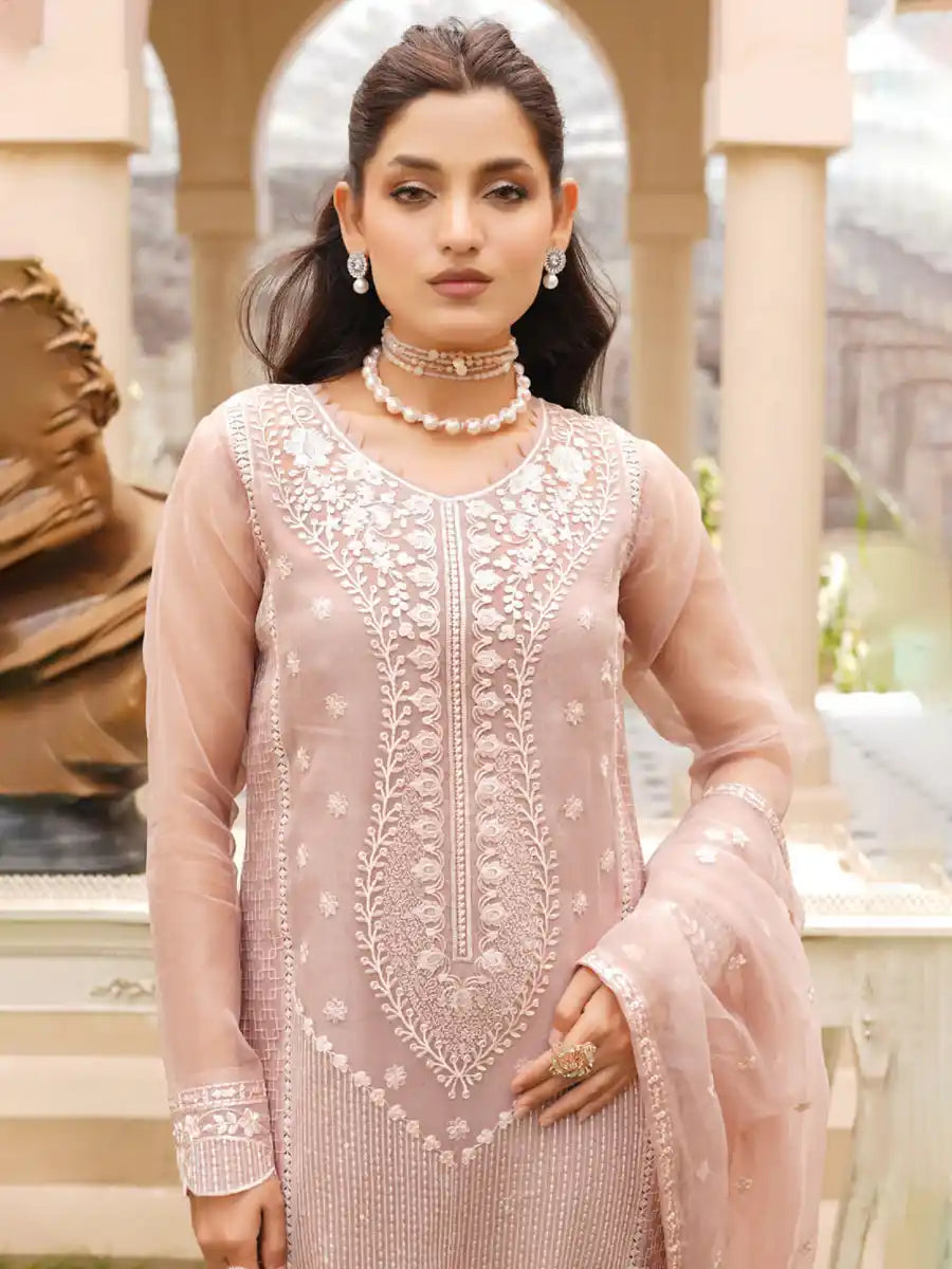 03-Piece Heavy Embroidered Organza Silk Suit Ready To Wear