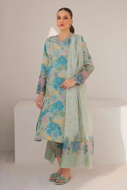 3 Piece Embroidered Lawn Suit with Chiffon Dupatta