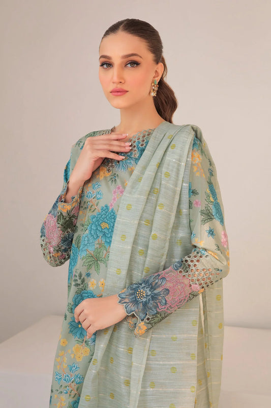 3 Piece Embroidered Lawn Suit with Chiffon Dupatta