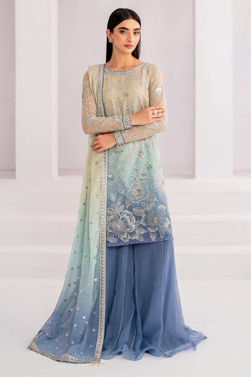 3 Piece Chiffon Suit with Malai Trouser & Dupatta