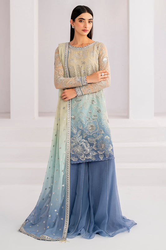 3 Piece Chiffon Suit with Malai Trouser & Dupatta