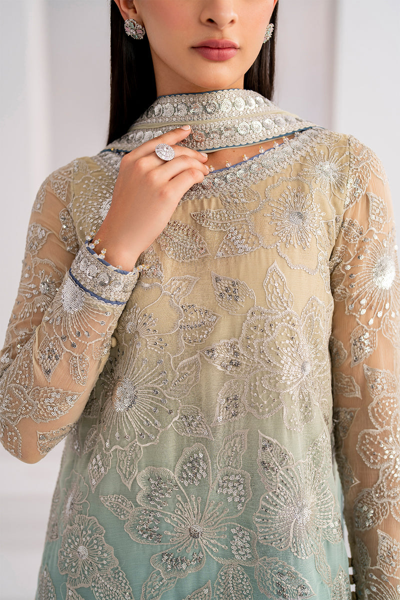 3 Piece Chiffon Suit with Malai Trouser & Dupatta