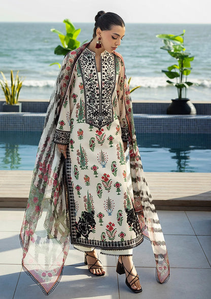 3 Piece Printed Lawn Suit with Embroidered Neckline & Chiffon Dupatta