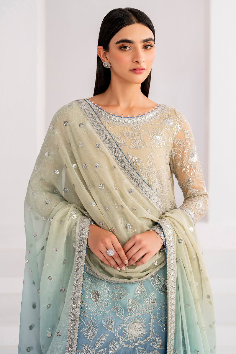 3 Piece Chiffon Suit with Malai Trouser & Dupatta