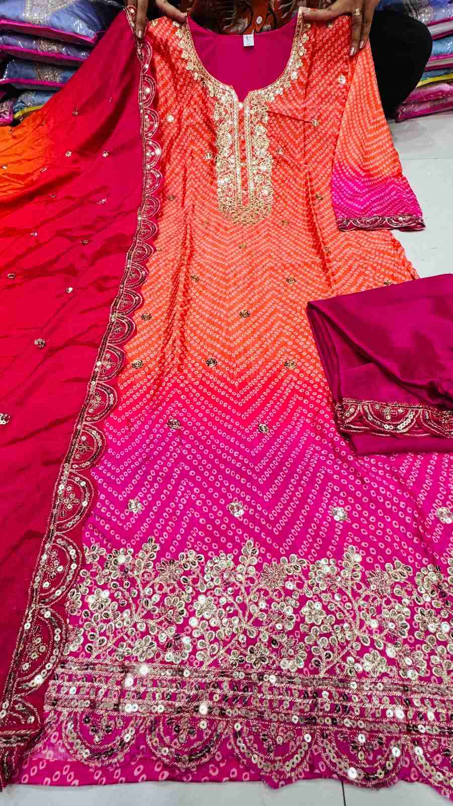 NEW ARRIVAL CHINON SILK EMBROIDERY SEQUENCE WITH DIGITAL PINT WORK TOP BOTTOM WITH DUPATTA RANI