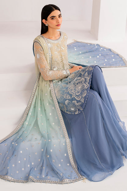3 Piece Chiffon Suit with Malai Trouser & Dupatta