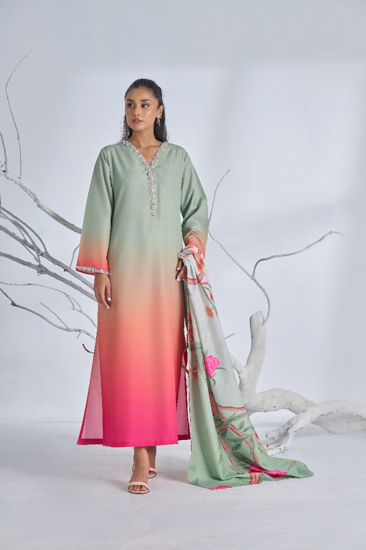 3-Piece Digital Print Silk Suit