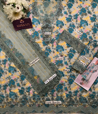 3 Piece Embroidered Lawn Suit with Chiffon Dupatta