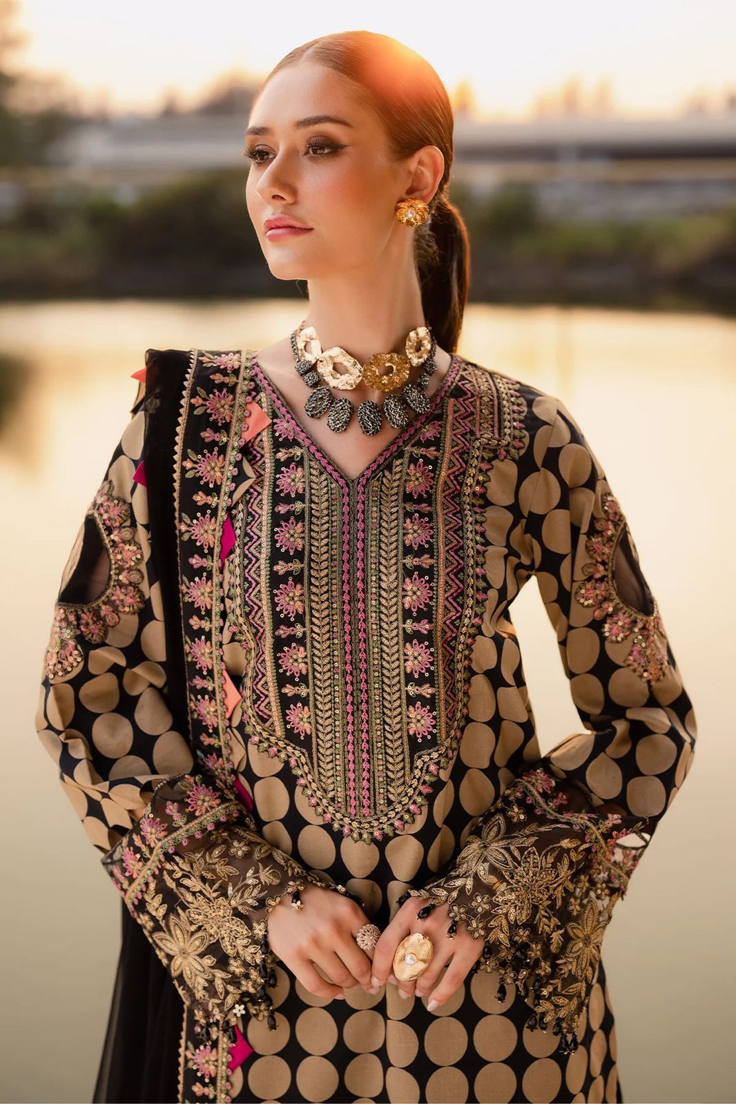 3 Piece Embroidered Lawn Suit with Chiffon Dupatta