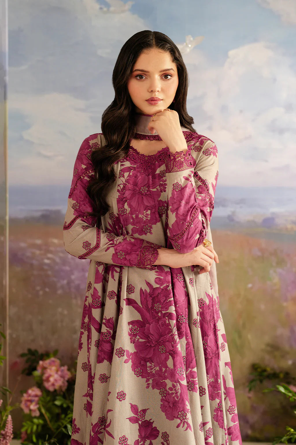 3 Piece Digital Printed Luxury Lawn Suit with Chiffon Dupatta