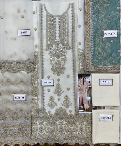 3 Piece Luxury Embroidered Organza Suit with Net Dupatta