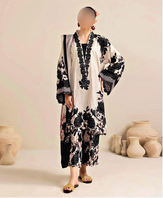 3 Piece Floral Digital Printed Silk Suit
