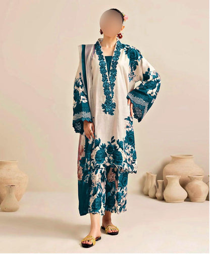 3 Piece Floral Digital Printed Silk Suit