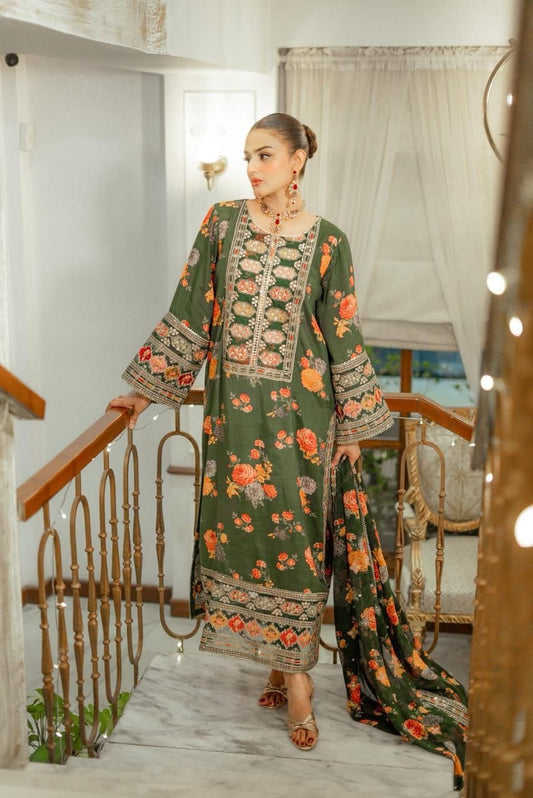 Unstitched Silk Suit with Silk Dupatta