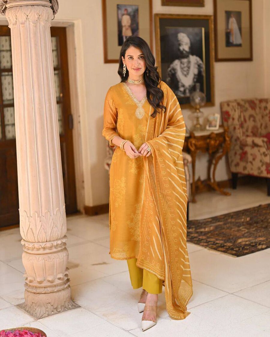 ATTRACTIVE RAYON SEQUENCE CODING EMBROIDERY WORK TOP BOTTOM WITH DUPATTA YELLOW