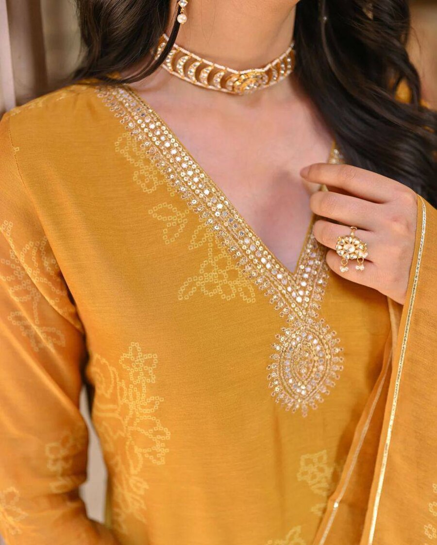 ATTRACTIVE RAYON SEQUENCE CODING EMBROIDERY WORK TOP BOTTOM WITH DUPATTA YELLOW