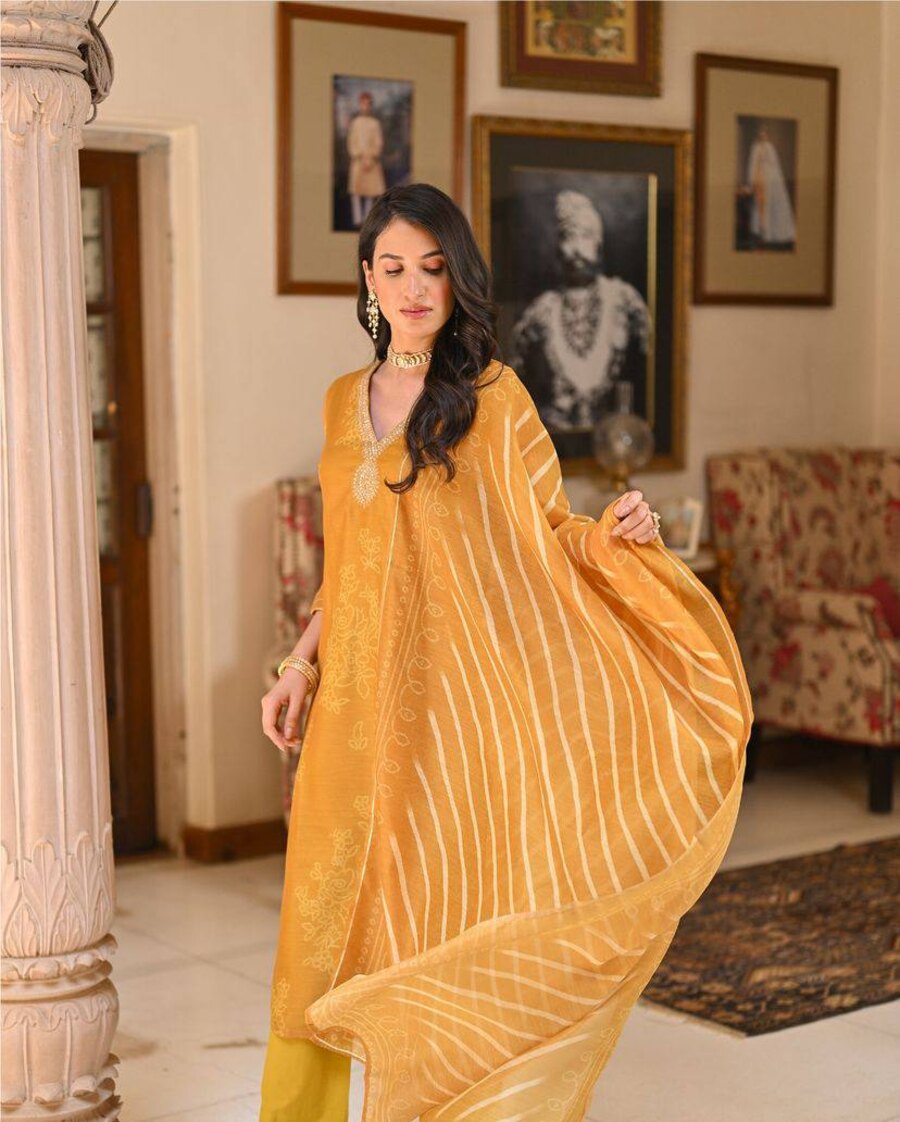 ATTRACTIVE RAYON SEQUENCE CODING EMBROIDERY WORK TOP BOTTOM WITH DUPATTA YELLOW