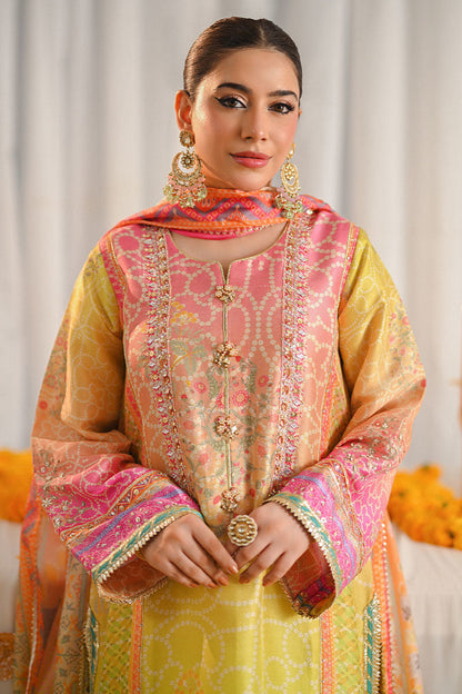 03-Piece Pink & Marigold Lawn stitched  Set