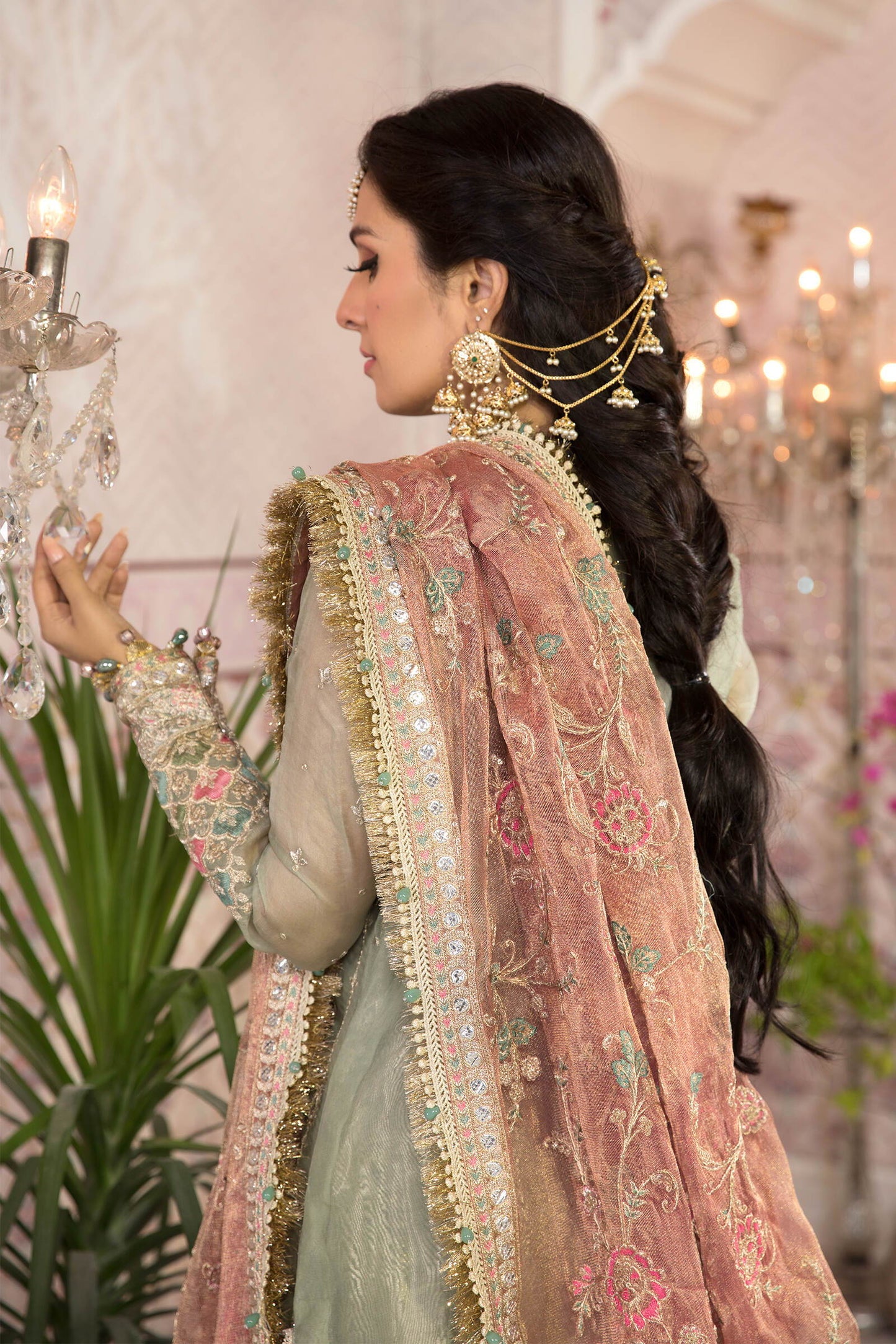 3 Piece Mysori Suit with Jamawar Trouser & Net Shawl