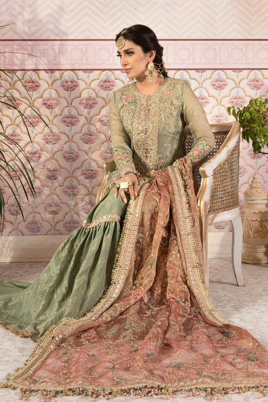 3 Piece Mysori Suit with Jamawar Trouser & Net Shawl