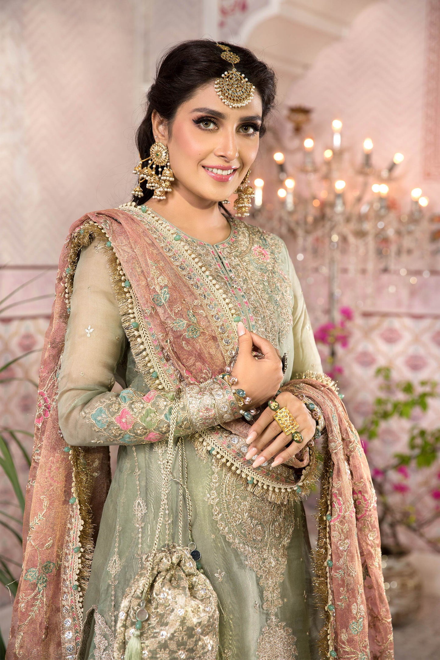 3 Piece Mysori Suit with Jamawar Trouser & Net Shawl