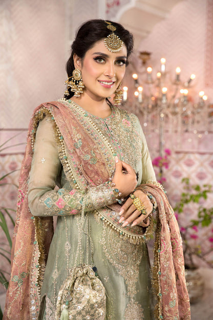 3 Piece Mysori Suit with Jamawar Trouser & Net Shawl