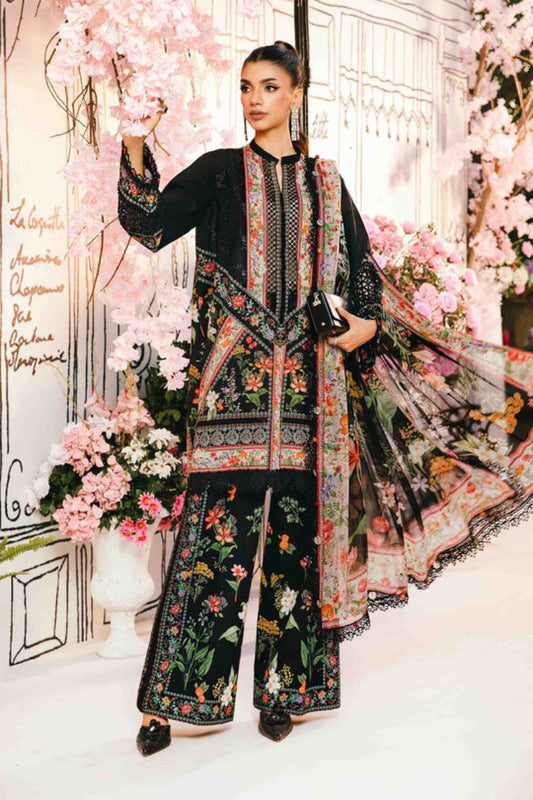 03-Piece MARIA B – M Print Lawn Embroidered Suit Stitched