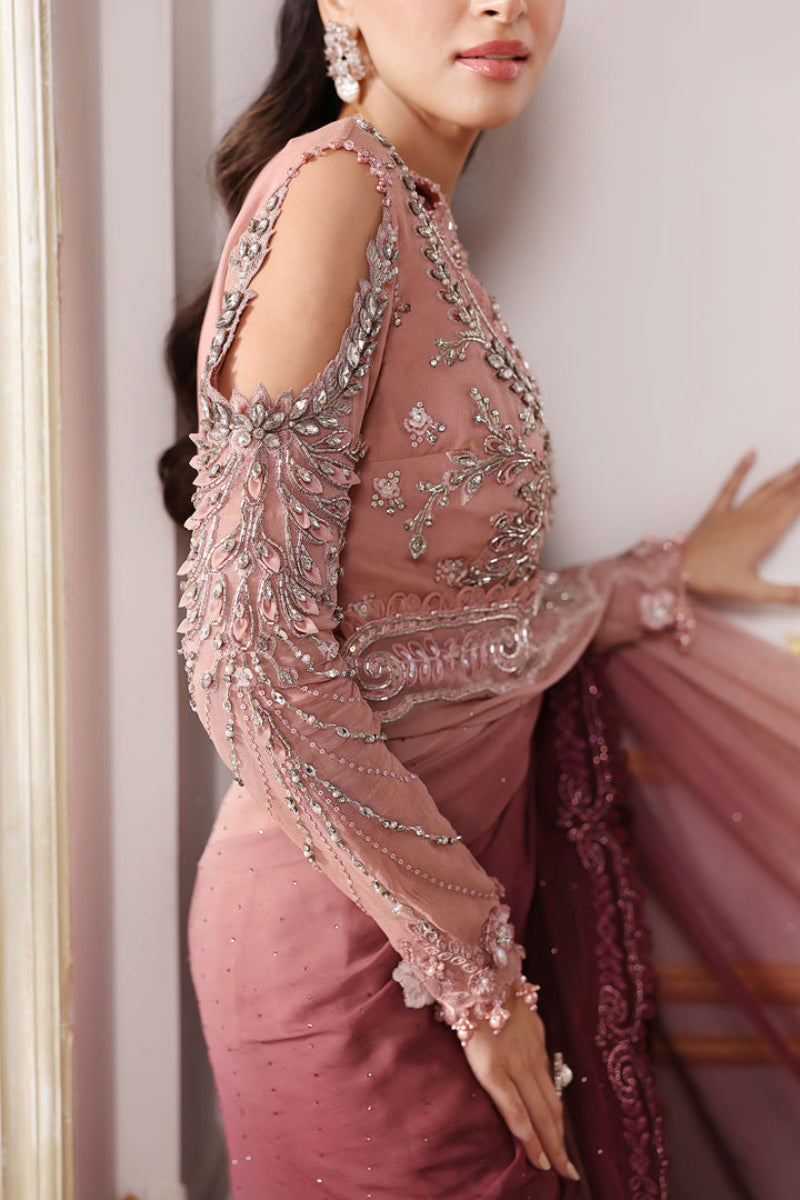 MARIA B Net Saree |Luxury Embroidered with 3D Flowers & Stone Work