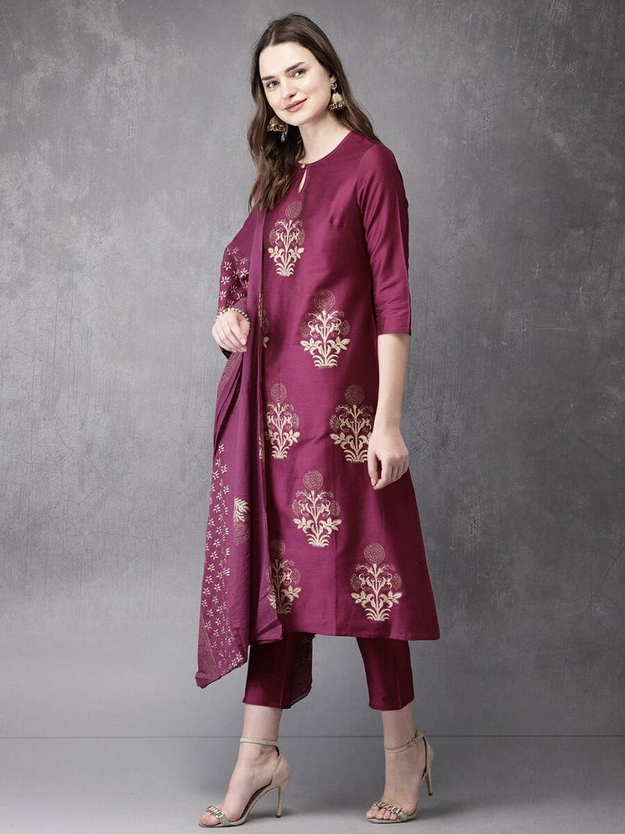 DESIGNER COTTON EMBROIDERY WORK TOP BOTTOM WITH DUPATTA MAROON