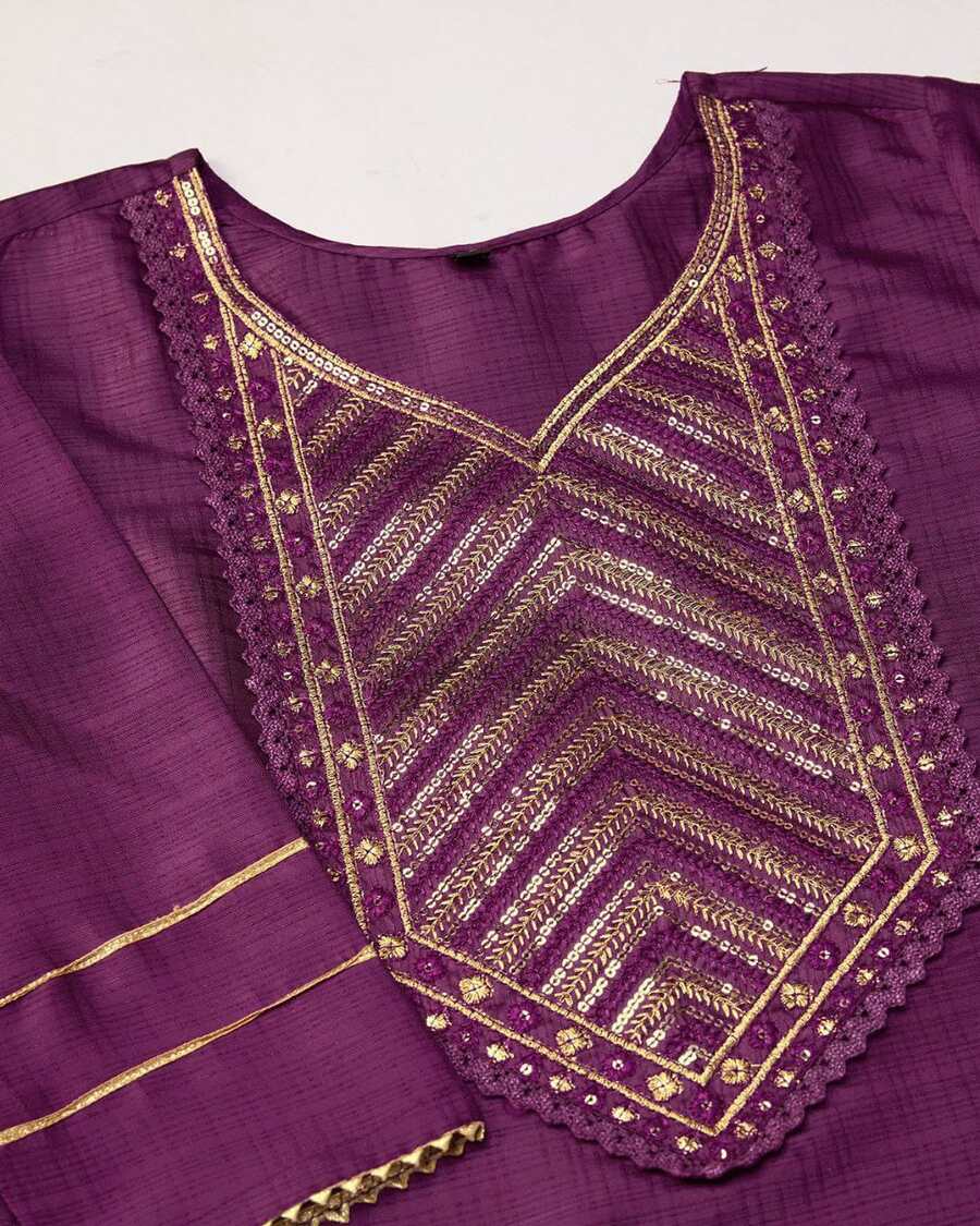 FORMAL WEAR COTTON EMBROIDERY WORK TOP BOTTOM WITH DUPATTA WINE