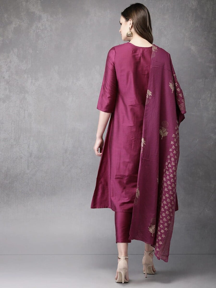 DESIGNER COTTON EMBROIDERY WORK TOP BOTTOM WITH DUPATTA MAROON