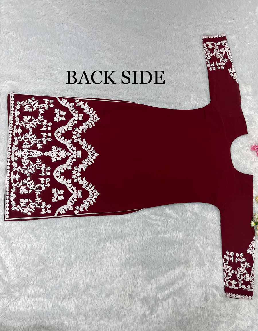 DESIGNER GEORGETTE EMBROIDERY WORK TOP BOTTOM WITH DUPATTA MAROON