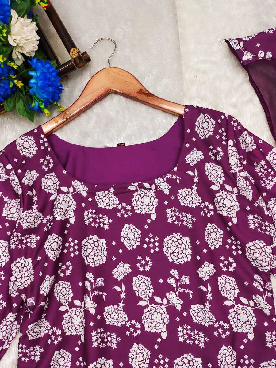 DESIGNER MUSLIN PRINT WORK TOP BOTTOM WITH DUPATTA WINE