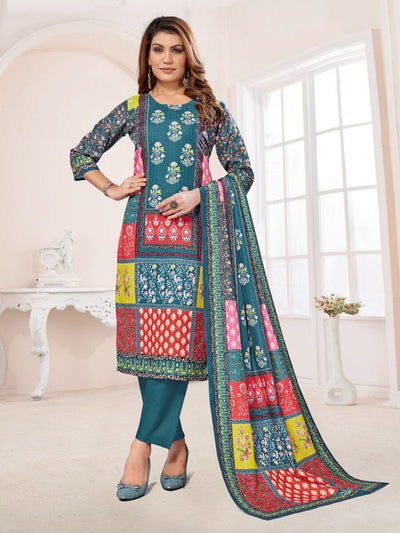 DESIGNER MUSLIN PRINTED SEQUENCE WORK TOP BOTTOM WITH DUPATTA RAMA