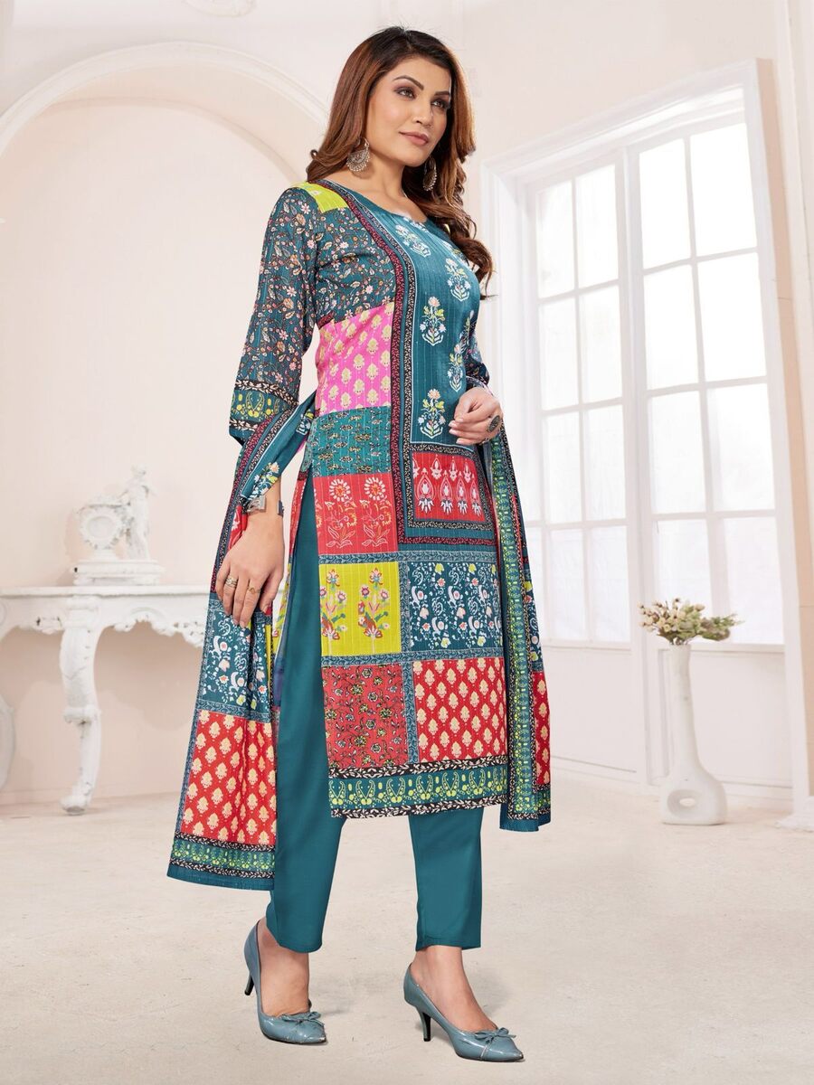 DESIGNER MUSLIN PRINTED SEQUENCE WORK TOP BOTTOM WITH DUPATTA RAMA