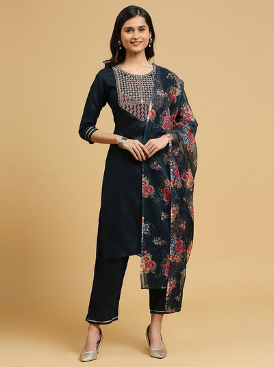 DESIGNER ORGANZA EMBROIDERY SEQUENCE WORK TOP BOTTOM WITH DIGITAL PRINT DUPATTA TEAL