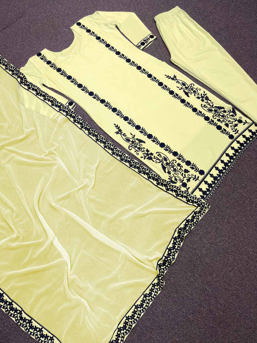 DESIGNER RAYON EMBRODIERY WORK TOP BOTTOM WITH DUPATTA YELLOW